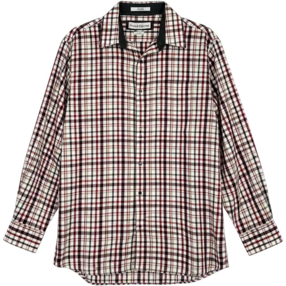 Henry Grethel Men's Button Down Shirt SZ L Red Plaid Cotton Classic Fit Long Slv